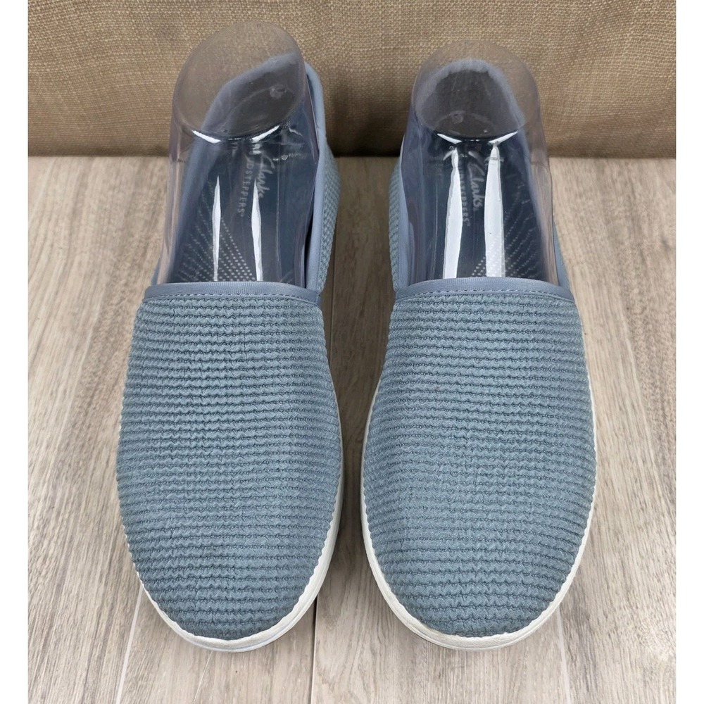 Clarks Cloudsteppers Breeze Stretch Light Blue Knit Slip On Sneakers Womens 9.5M